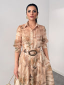 Retro Beige Abstract Print Two-Piece Set