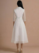 Elegant Draped Shawl-Collar Organza Midi Dress