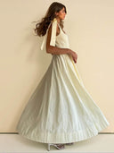 Classic Casual Patchwork Tie-Waist A-line Maxi Dress