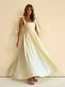 Classic Casual Patchwork Tie-Waist A-line Maxi Dress