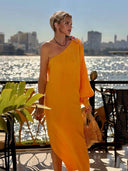 Boho One-Shoulder Slit Vacation Maxi Dress