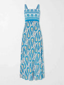 Exquisite Paisley Print Square Neck Maxi Dress