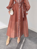Casual Printed Chiffon Sheer Shirt Maxi Dress