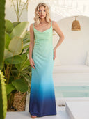 Exquisite Gradient Print V-Neck Midi Dress