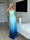 Exquisite Gradient Print V-Neck Midi Dress