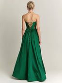 Elegant Strapless Lace-Panel Ball Gown Maxi Dress