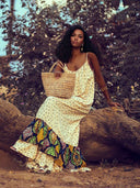 Bohemian Patchwork Print Off-Shoulder Vacation Maxi Dress