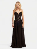 Elegant Lace Spaghetti Strap Floral Appliqué Maxi Dress