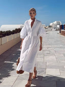 Bohemian Ruched Lantern Sleeve Midi Dress