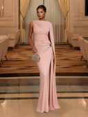 Elegant One-Shoulder Ruched High-Slit Maxi Dress