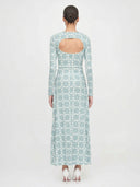 Simple Geometric Pattern Printed Slim-fit Maxi Dress