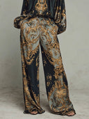 Retro Baroque Print Deep V-Neck Relaxed Fit Blouse