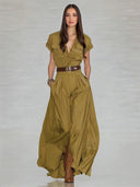 Resort Style Olive Green Belted Maxi Dress