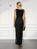 Sexy Lace-Trim Deep V-Neck High-Slit Maxi Dress