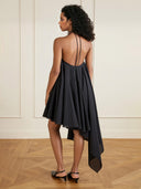 Elegant Black Asymmetrical Chiffon Crepe Mini Dress