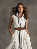 Elegant Piped Collar Shirt-style Maxi Dress