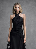 Elegant Halter-neck Pleated Maxi Dress