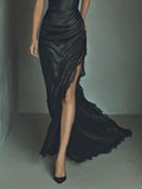 Elegant Lace-trimmed Satin Maxi Dress