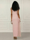Elegant Sleeveless Asymmetrical Tulle Ruffle Maxi Dress