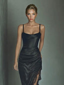 Elegant Lace-trimmed Satin Maxi Dress