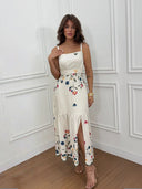 Vacation Spaghetti Strap Placement Print Slit Maxi Dress
