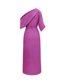 Exquisite Satin Irregular Lapel Neckline Design Ruched Maxi Dress