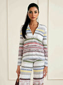 Geometric Zigzag Print Long-Sleeve V-Neck Top