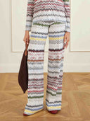 Geometric Zigzag Print Long-Sleeve V-Neck Top