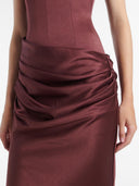 Elegant Strapless Corset Draped Satin Maxi Dress