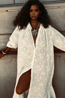 Casual Cutout Lace Crochet Ruffle Maxi Dress