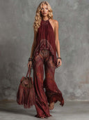 Vintage Printed Top & Pants Two-Piece Set
