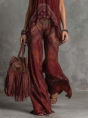 Vintage Printed Top & Pants Two-Piece Set