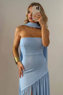 Strapless Slit Scarf Maxi Dress