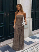 Elegant Strapless Lace Maxi Dress