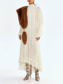 Elegant High-Neck Pleated Long-Sleeve Maxi Dress
