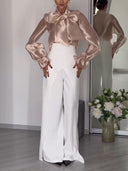 Elegant Retro Tie-neck Long-sleeved Shirt