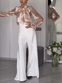 Elegant Retro Tie-neck Long-sleeved Shirt