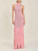 Exquisite Stand-up Collar Knitted Fringe Maxi Dress