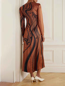 Delicate Floral Wave-print Satin Midi Dress