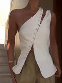 Fashion One-shoulder Button Detail Top