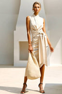 Stand-collar Lace-Up Irregular Hem Dress
