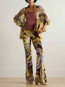 Exquisite Vintage Plley Print Chiffon Shirt