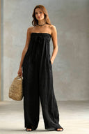 Pleated  Design Strapless Jumpsuit