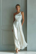 Slanted Collar High-Waist A- Line Maxi Dress