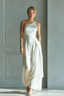 Slanted Collar High-Waist A- Line Maxi Dress