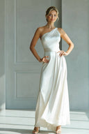 Slanted Collar High-Waist A- Line Maxi Dress