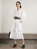 Elegant Cutout Embroidered Lace Shirt & Skirt Two-Piece Set