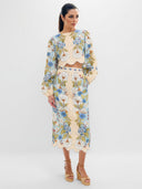 Retro Floral Embroidered Crop Top & Midi Skirt Two-Piece Set