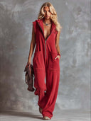 Retro Hooded V-Neck Zip-Front Jumpsuit