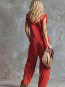 Retro Hooded V-Neck Zip-Front Jumpsuit
